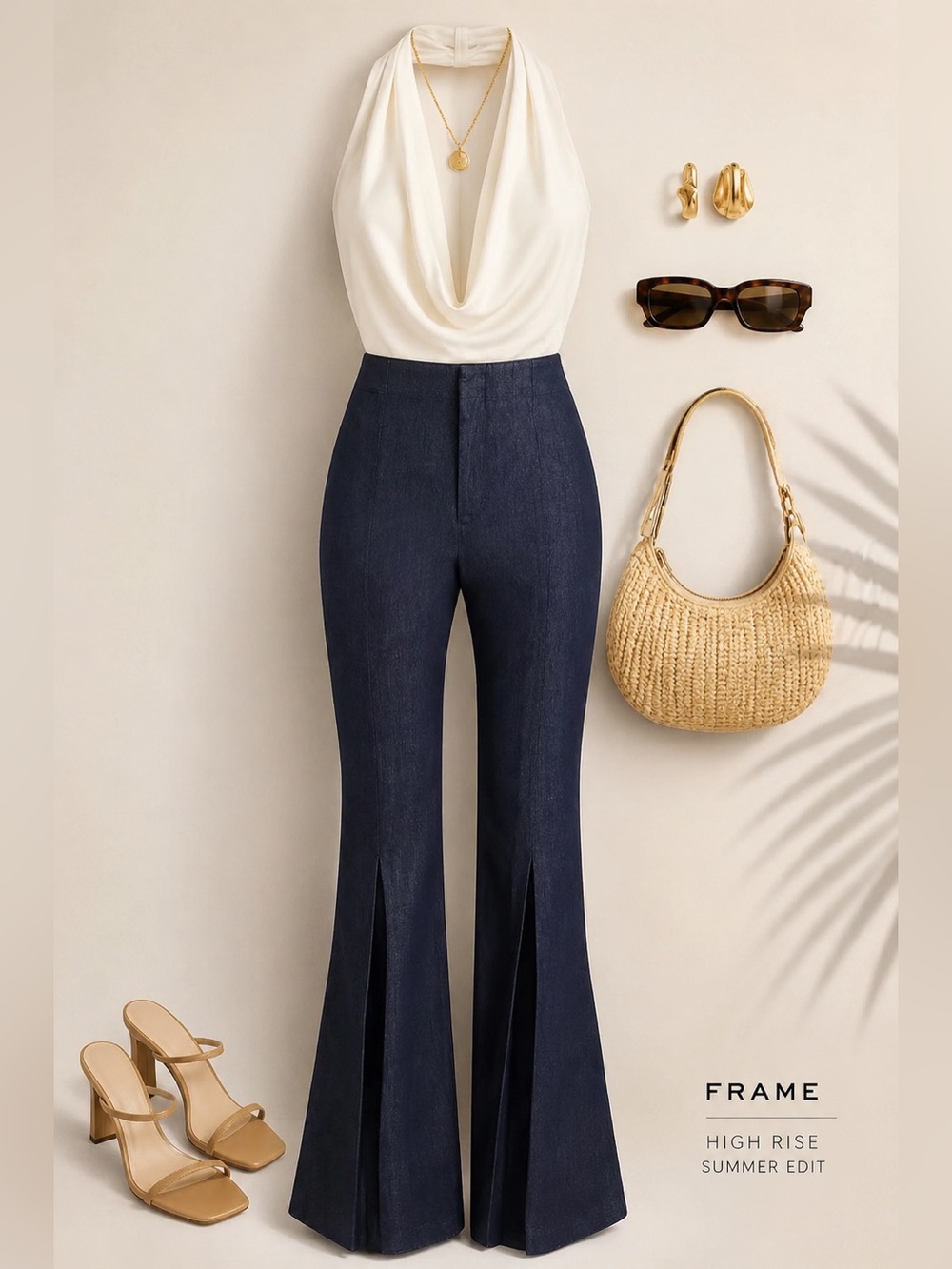 Frame Flared Front Pleat Jeans